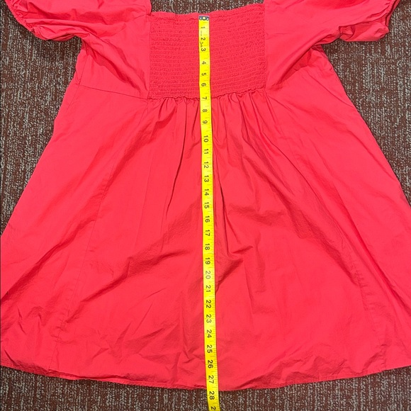 Draper James Pink Mini Dress puff sleeve square neck smocked back with pockets - Picture 11 of 14